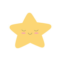 Yellow smiling star. Cute character. Template for baby design.