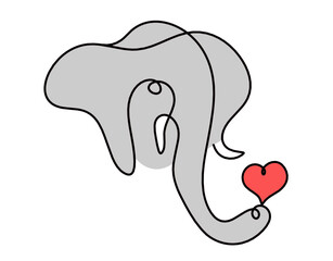 Silhouette of abstract color elephant as line drawing on white. Vector