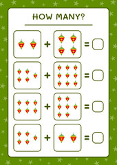 How many christmas ornament, game for children. Vector illustration, printable worksheet