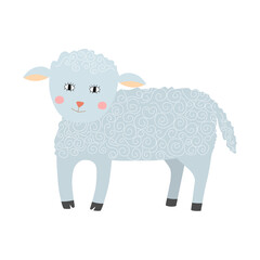 Cute sheep stands on four legs. Funny domestic animal. Childish vector illustration in flat style.