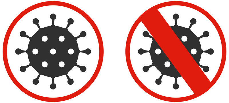 Coronavirus Symbole in rotem Kreis