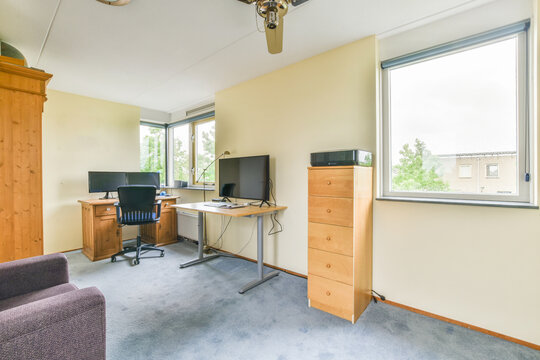 Interior of room with computer