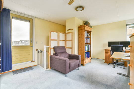 Interior of room with computer