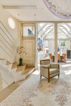 Interior of modern classic room with staircase