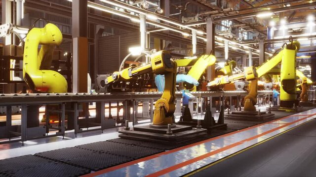 Automobile assembly line production in car factory