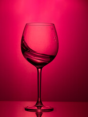 Splash drink in glass of wine on pink background