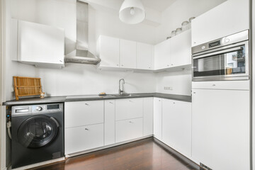 Kitchen interior with washing machine