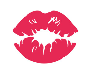 Kiss sign. Lipstick mark, red sexy lips, silhouette, vector illustration
