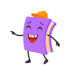 Laughing book. School or library book with smile, children drawing, cute textbook character cartoon icon vector illustration