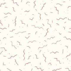 Modern minimalist seamless vector pattern with doodles and dots. Ochre and beige colors.