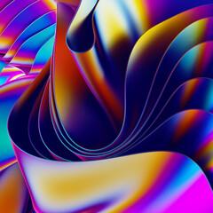 3d render, abstract holographic background, modern cloth layers with folds, iridescent rainbow wallpaper