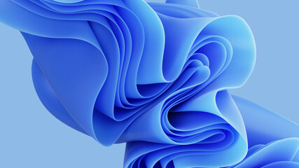 Obraz na płótnie Canvas 3d render, abstract modern blue background, folded cloth macro, fashion wallpaper with wavy layers and ruffles