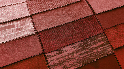 interior luxury fabric sample chart showing multi texture ,pattern and color of fabric in red ...