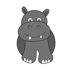 Simple cartoon icon. Funny hippopotamus. Vector hand drawn illustration on white