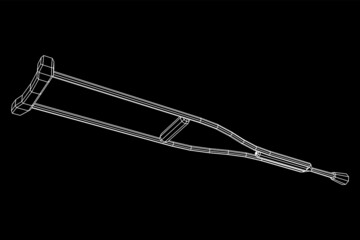 Crutch medical walking stick for rehabilitation of broken leg. Treatment of people with leg injuries. Wireframe low poly mesh vector illustration.
