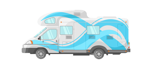 Motorhome side view. Camper car vr caravan, mockup branding vector illustration