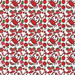 Colored seamless pattern with red food icons. vector food icons