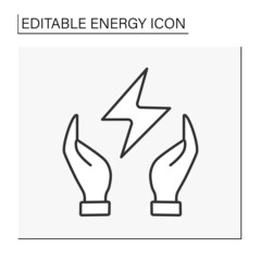  Lighter line icon. Hands cover and save energy. Electricity concept. Isolated vector illustration. Editable stroke. Vector illustration