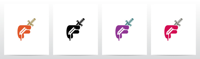 Fototapeta na wymiar Knife Stab Letter Logo Design F