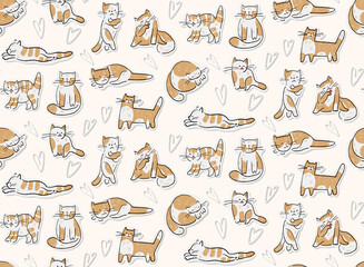 Seamless pattern - funny cartoon kittens