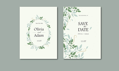 Wedding invitation with leaves in olive color