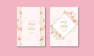 Wedding invitation with leaves in light pink