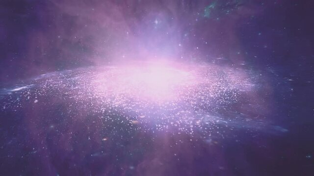 Flying into a beautiful glowing rotating 3d galaxy. Space background. Visual loop. 