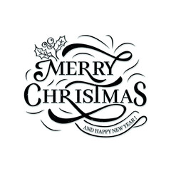 Merry Christmas lettering.Vector Illustration.Isolated calligraphic text  Merry Christmas and Happy New Year with white background  for Holiday Greeting Gift Poster card. Typography design for banner.