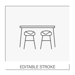  Kitchen line icon. Bar table and chairs.Furniture concept. Isolated vector illustration. Editable stroke