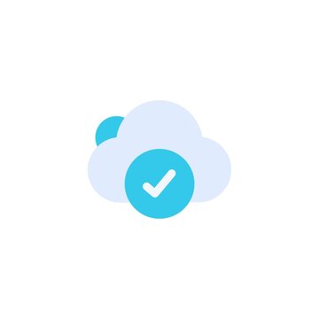 cloud complete, finished sync icon flat style graphic design vector