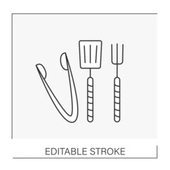  Tools line icon. Grill and barbecue utensils. Fork, shoulder, knife and tongs.BBQ concept. Isolated vector illustration. Editable stroke