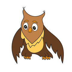 Simple cartoon icon. Cute owl cartoon on white. Vector for children. Birds - Can be used as a card in the game