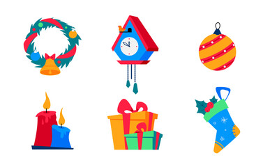 Fototapeta premium Christmas decorations - flat design style colored style icons set