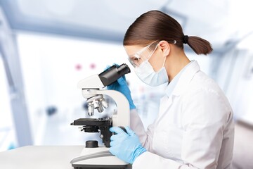Serious concentrated young medical scientist, pharma chemist, biotech company employee, lab...