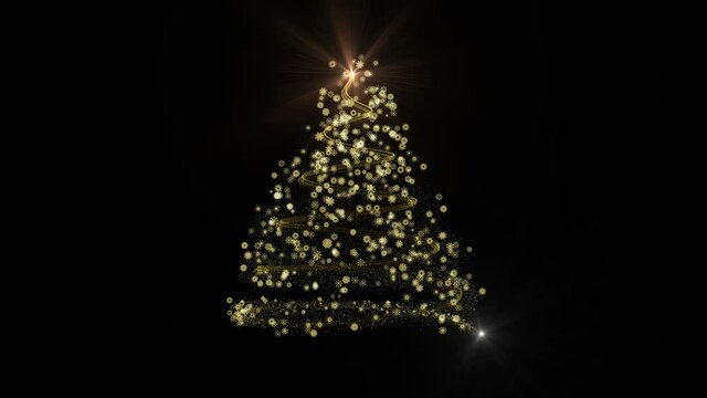Christmas tree appearing animation with lights and flares.Christmas Tree Growing.Make your Christmas Card and New Year Eve perfect adding appearing Christmas Tree.Black background for alpha channel