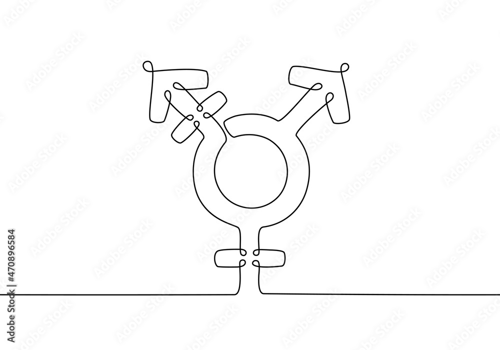 Wall mural Transgender symbol continuous line art. Icon sign isolated on white background.