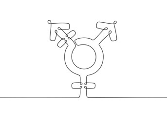 Transgender symbol continuous line art. Icon sign isolated on white background.