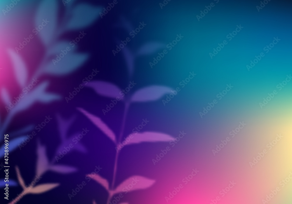 Poster vector background with silhouettes of leaves and colorful gradient. decorative illustration for coll
