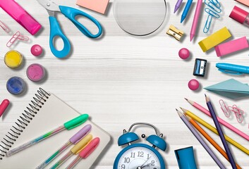 Back to School. Frame of school supplies with space for text.