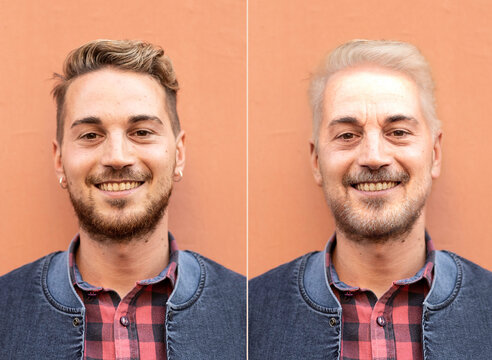 Comparison Portrait Of The Same Man Young And Old - Comparison Between Young And Old Face - Before And After  - Process Of Aging For Men