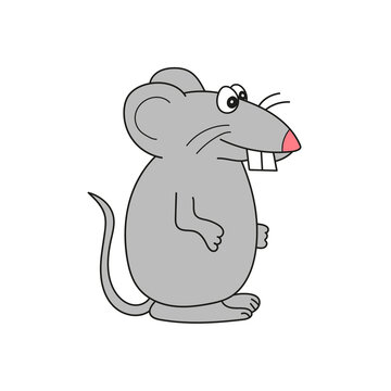 Simple cartoon icon. Vector illustration of a cute rat, mouse on white