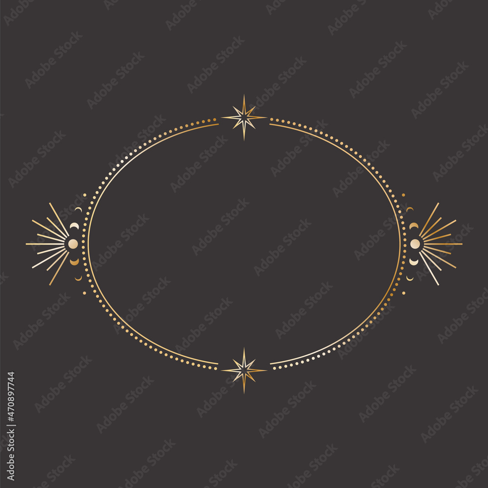 Canvas Prints vector mystical celestial sticker with a golden frame with stars, moon phases and copy space. ornate