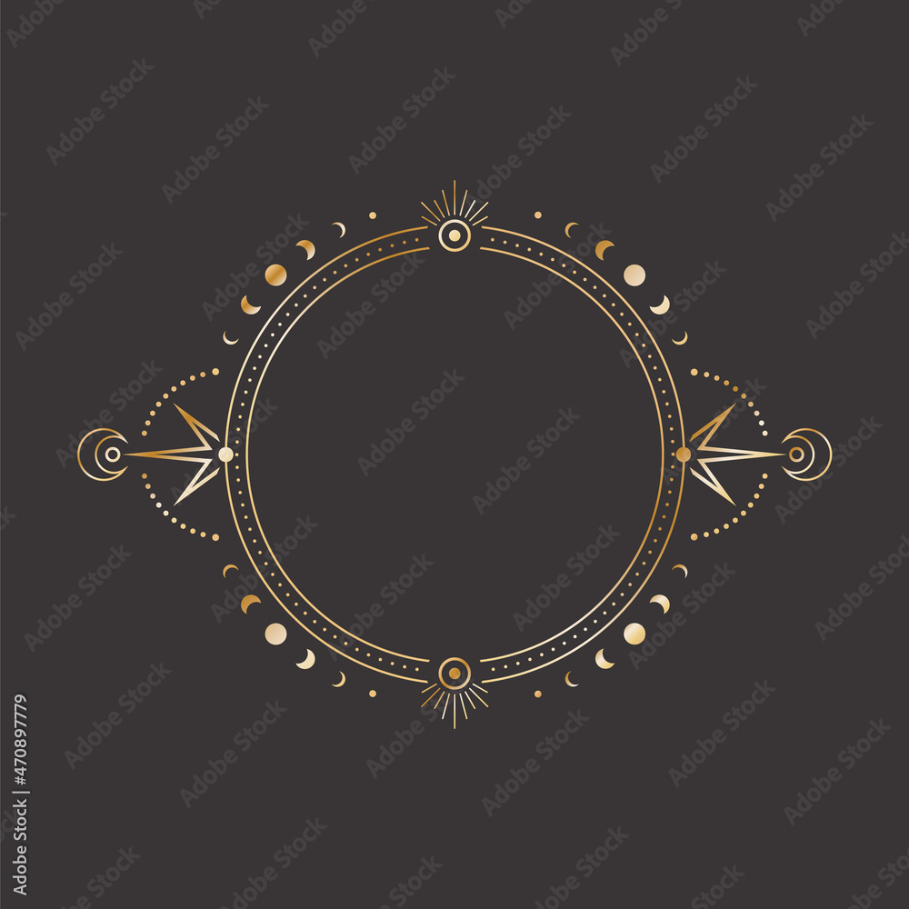 Canvas Prints vector mystic celestial sticker with a golden frame with crescents, moon phases and copy space. orna