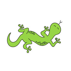 Simple cartoon icon. Cartoon doodle green gecko lizard vector illustration on white