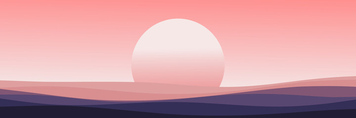moonrise landscape vector illustration good for wallpaper, background, backdrop, banner, toursim, and design template