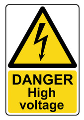 Danger high voltage yellow warning sign