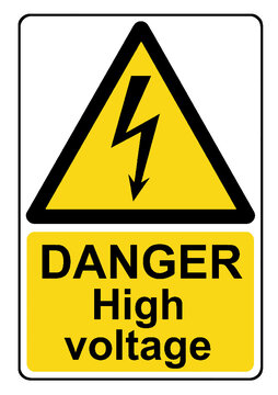 Danger high voltage yellow warning sign