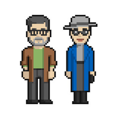 Pixel art set of fashion old couple of a man and a woman on a white background. - 470899306