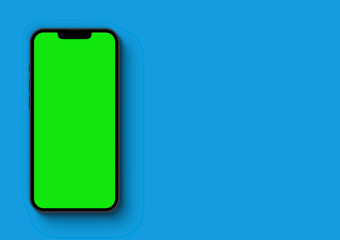 Chroma Key on smartphone screen on blue background. Green Screen