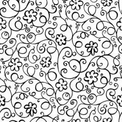 seamless pattern black lines flowers swirls spirals